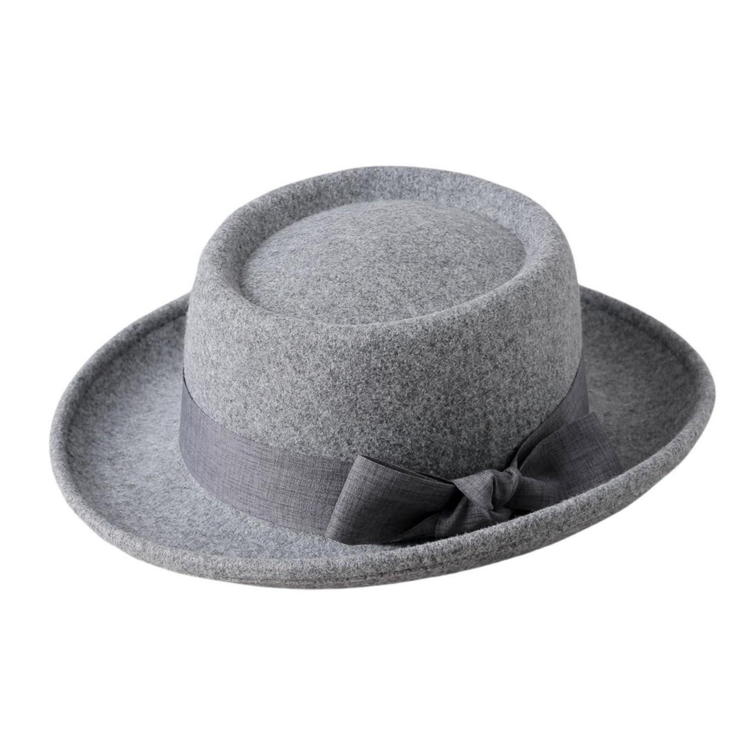 LuxusKollektion Filzhut Fedora Hut Damen Herren Filzhut Pork Pie Hochzeit Einheitsgröße Grau