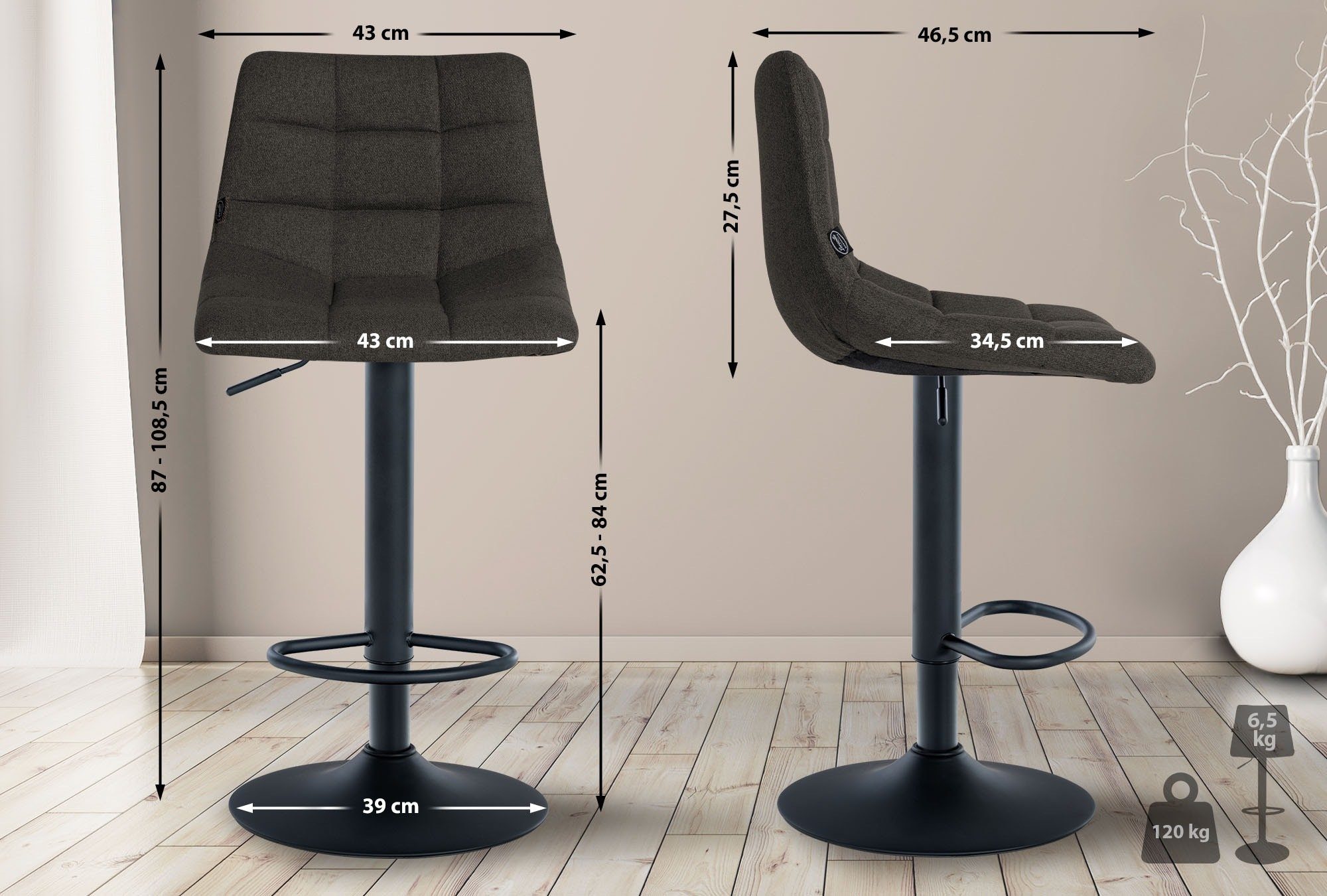 CLP Barhocker Jerry Stoff, höhenverstellbarer Barstuhl günstig online kaufen