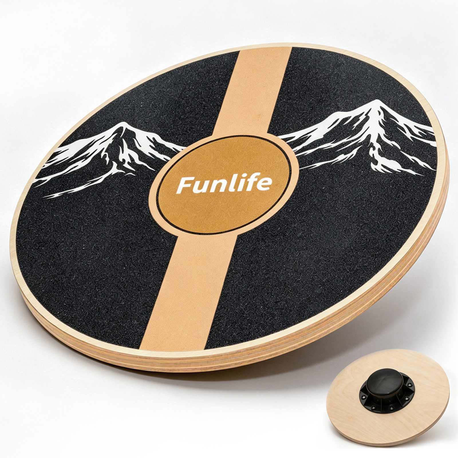 FunLife Balanceboard TERRA BERG & CLASSIC Design-Edition, rund, Premium-Birkenholz, 360°-Training, bis 100 kg