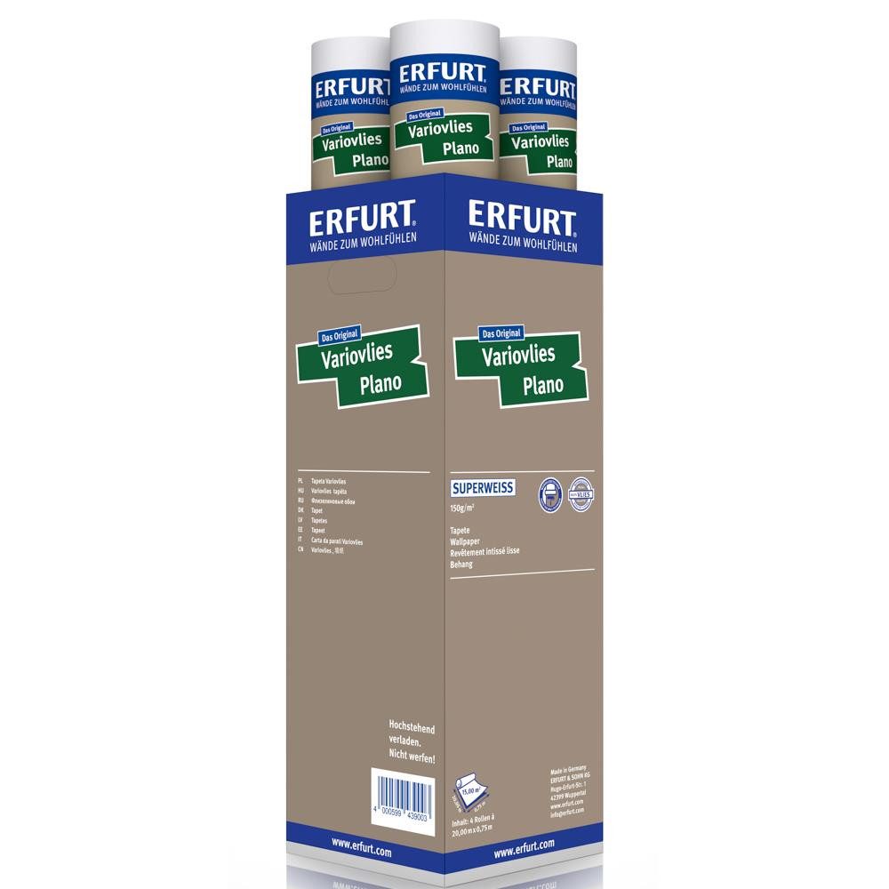 ERFURT Vliestapete Erfurt Variovlies Plano Superweiss 20 m x 0,75 m weiße Tapete, glatt, Made in Germany
