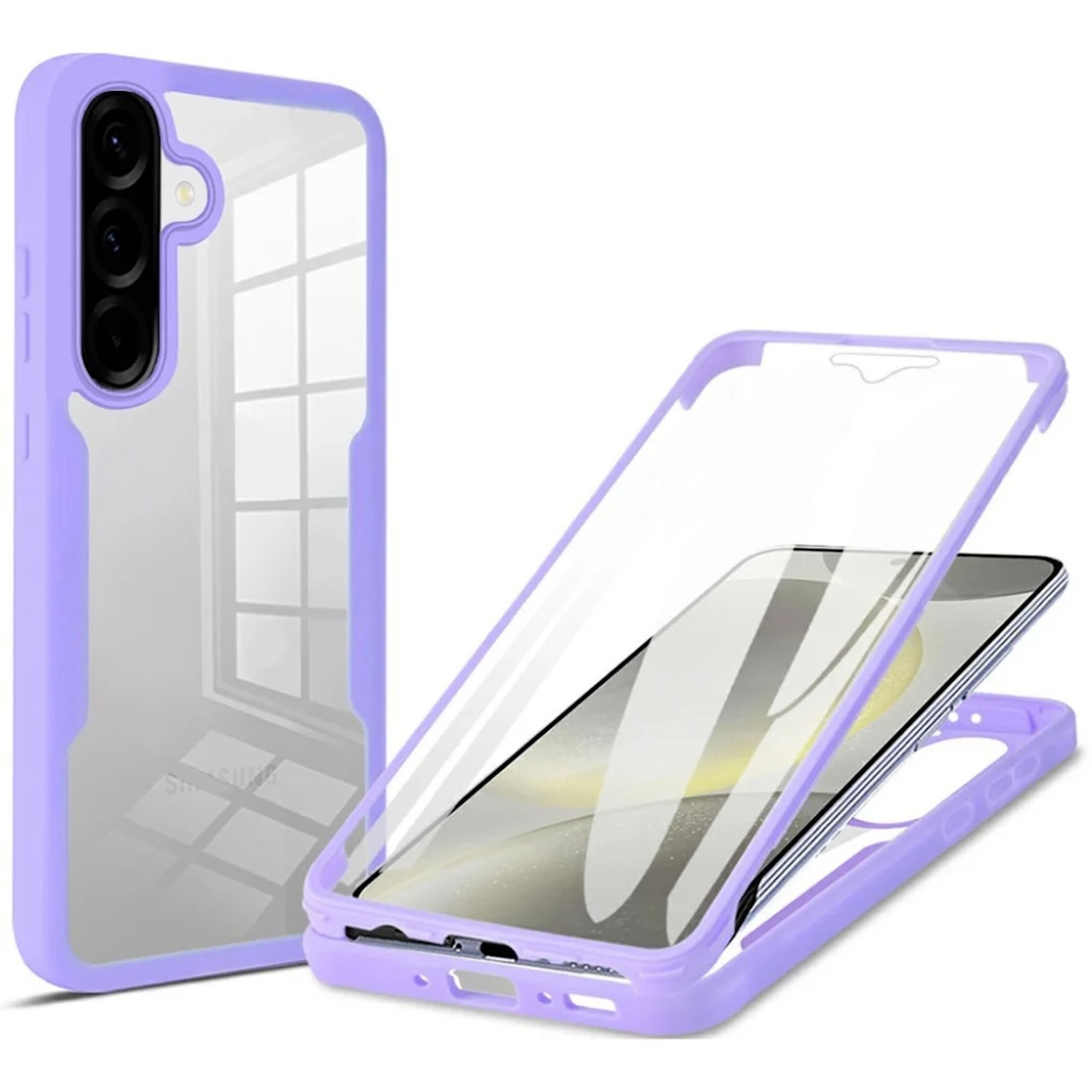 Wigento Handyhülle 360 Grad für Samsung Galaxy A37 / A56 / A36 mit Displayschutz Lila 6,7 Zoll, 360 Grad Schutz, stoßdämpfend, robust