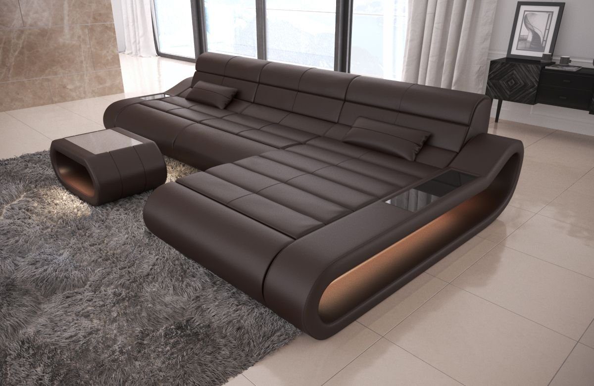 Sofa Dreams Concept ergonomischer mit L mit Sofa Form Leder, Designersofa Ecksofa Couch, Ledercouch LED, Ledersofa Rückenlehne lang
