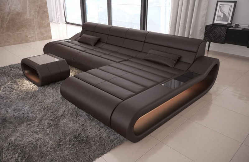Sofa Dreams Ecksofa Ledercouch Ledersofa Concept L Form lang Sofa Leder, Couch, mit LED, Designersofa mit ergonomischer Rückenlehne