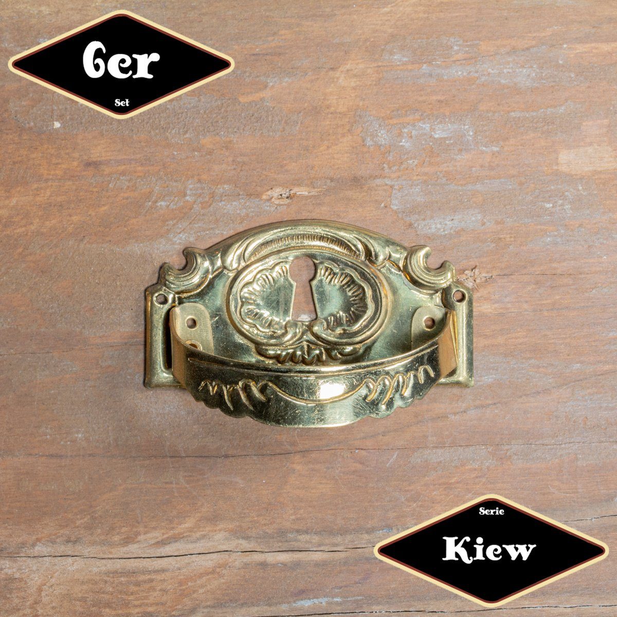 Antikas Möbelbeschlag Schubladengriff,Serie"Kiew",6er Pack, Eisen in Messing gl., H4,3x6,8cm