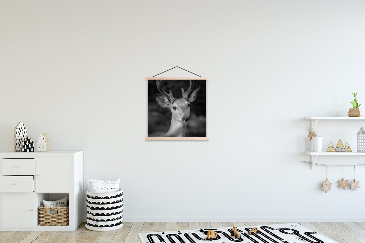 MuchoWow Poster Tierprofil Hirsche in schwarz und weiß, (1 St), Posterleiste, Textilposter für Wohnzimmer, Bilderleiste, Magnetisch