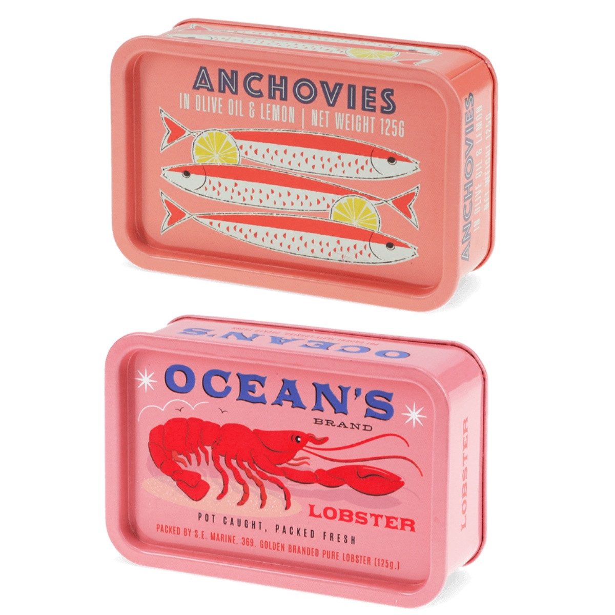 Rex London Aufbewahrungsdose Kleine Dose mit Deckel (Metalldose mit Retro-Aufdruck, 1 St., ca. 10 x 6,5 x 3,2 cm), Fisch, Lobster Motiv, ca. 10 x 6,5 x 3,2 cm