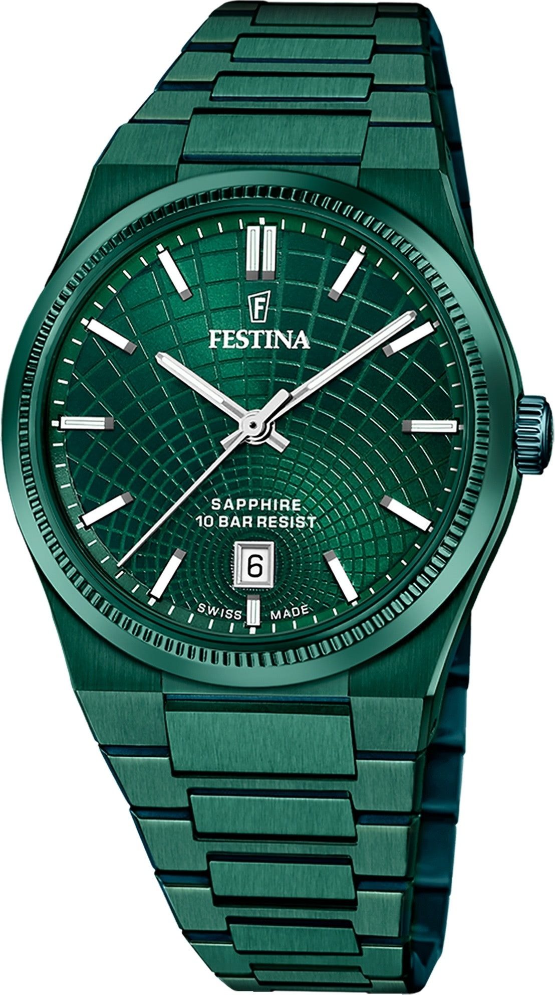Festina Quarzuhr Festina Herrenuhr Swiss Made Armbanduhr, (Analoguhr), Herren Armbanduhr rund, Edelstahlarmband grün, Elegant