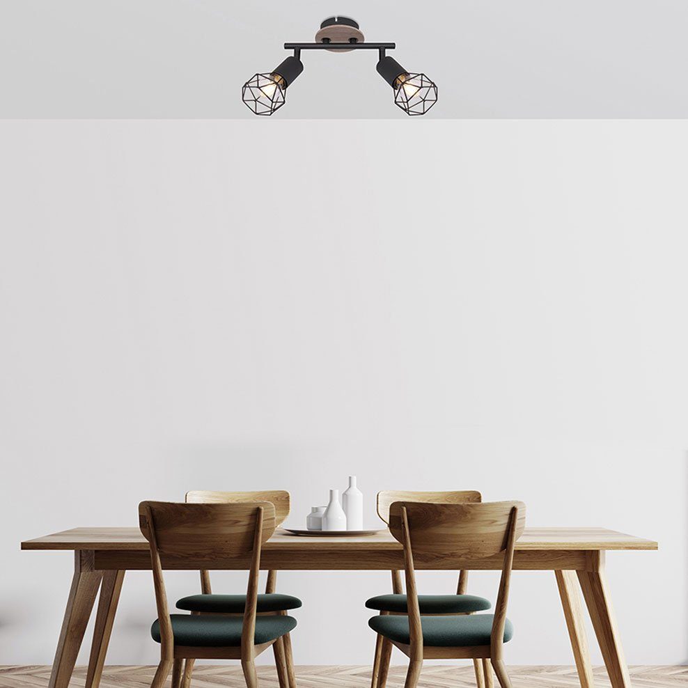 etc-shop LED Deckenspot, inklusive, Leuchtmittel Strahler Wohnzimmerleuchte nicht Deckenlampe Industrial verstellbar Holz