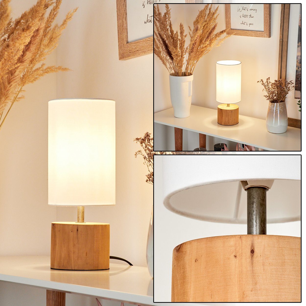 hofstein Tischleuchte »Coletta« Nachttischlampe aus Holz/Stoff günstig online kaufen