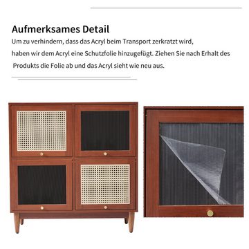 OKWISH Sideboard Aufbewahrungsschrank, Quadratschrank, Rattan und transparente Acryltüren, Esszimmerschrank
