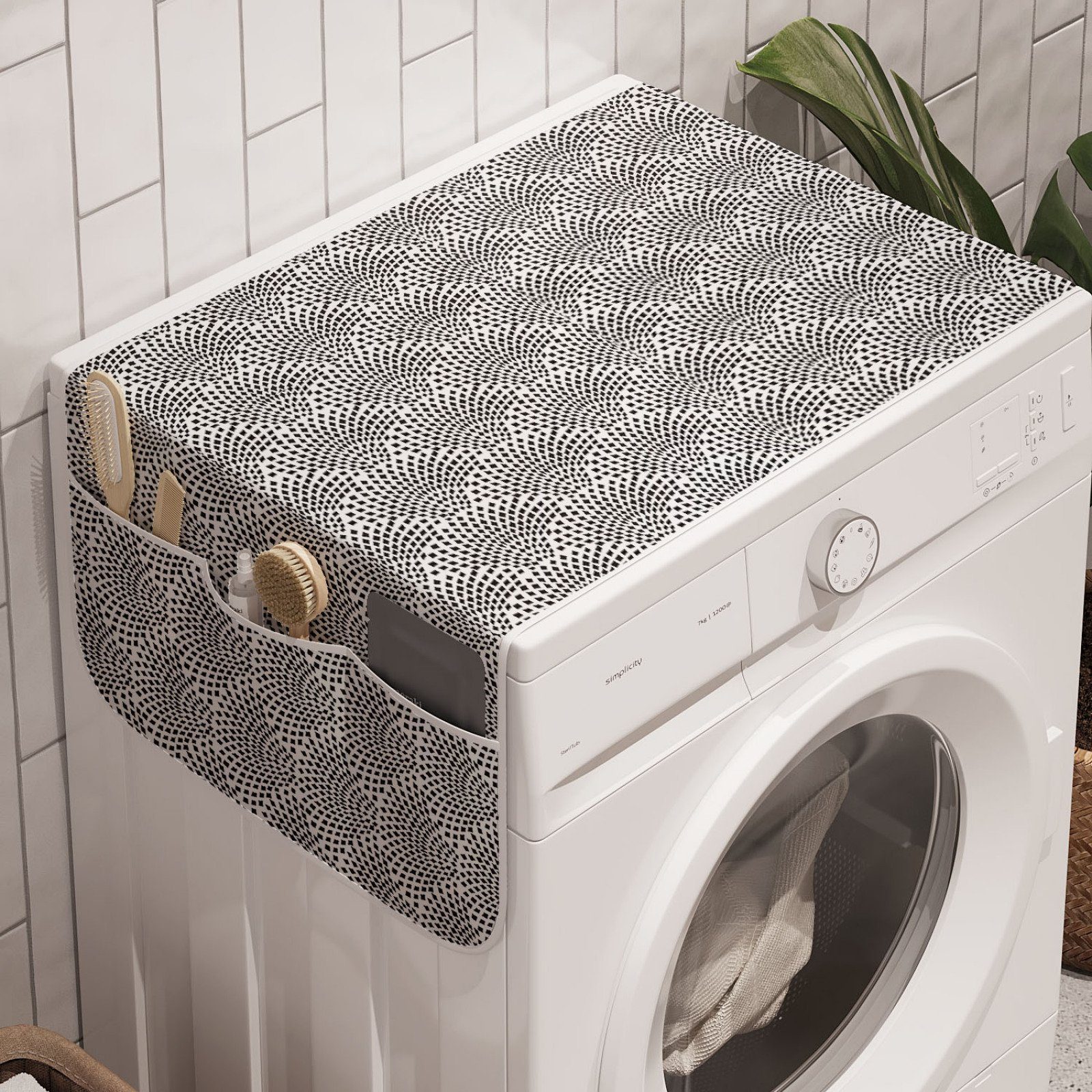 Abakuhaus Badorganizer Anti-Rutsch-Stoffabdeckung für Waschmaschine und Trockner, Abstrakt Schwarz Weiß gepunktetes Muster
