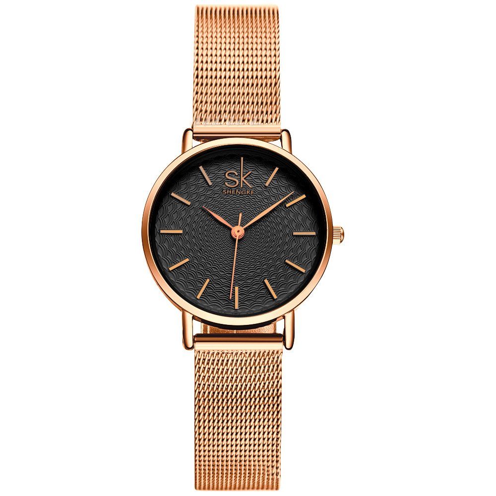 GelldG Edelstahl Armbanduhr einzigartiges Design Damen Quarzuhr