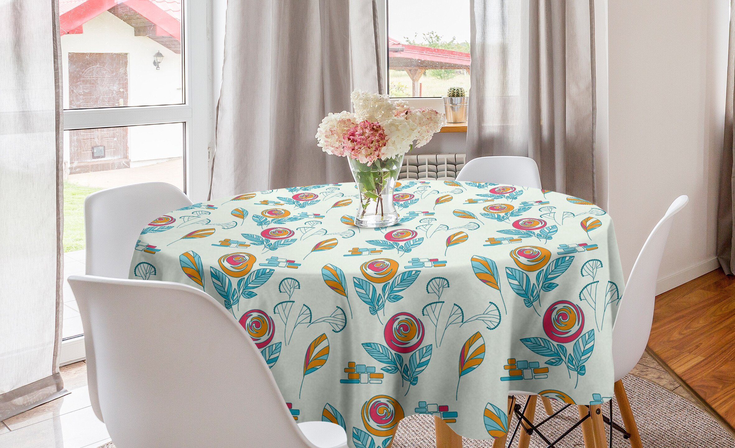 Dekoration, Blume geometrisch Esszimmer Kreis Tischdecke für Küche Abdeckung Tischdecke Abakuhaus