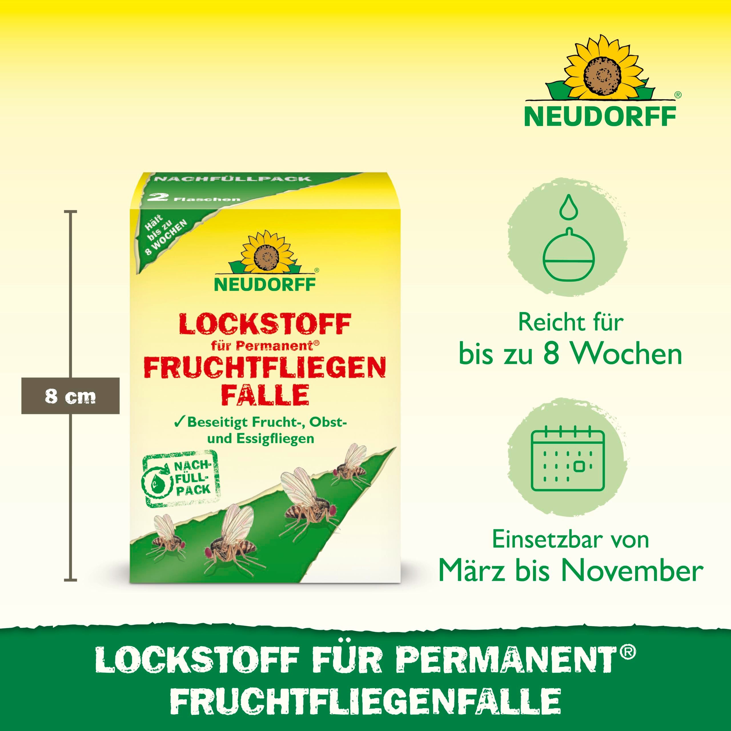 Neudorff Insektenfalle Permanent Lockstoff für FruchtfliegenFalle 60 ml, Nachfüllset mit Lockstoff für Permanent FruchtfliegenFalle
