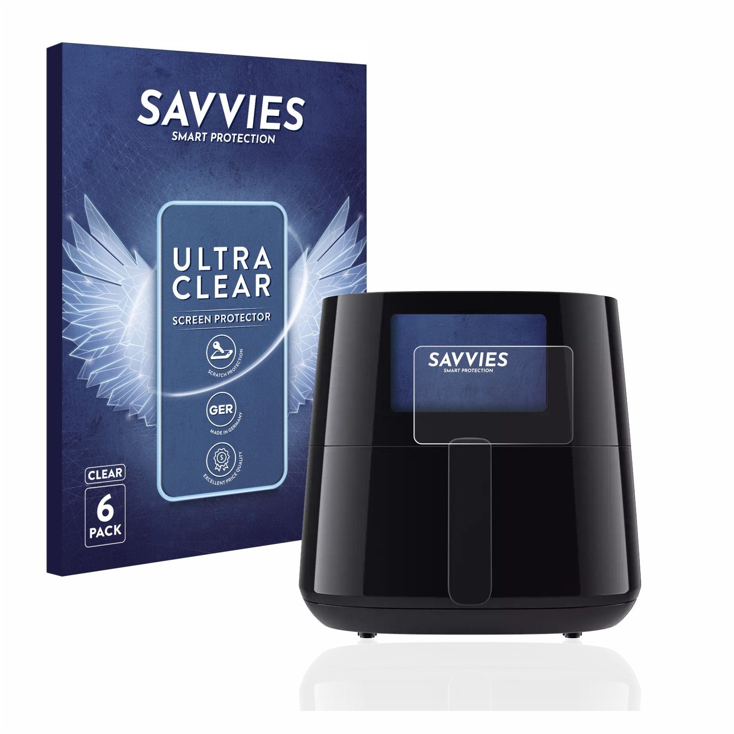 Savvies Schutzfolie für Philips Essential Airfryer XL HD927X, Displayschutzfolie, 6 Stück, Folie klar