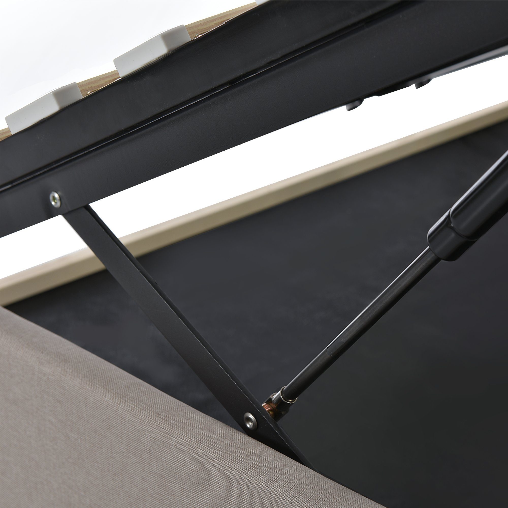 Boxspringbett (Polsterbett mit Lattenrost und Bettkasten, verstellbarem Kopfteil), 160x200 cm Hydraulisches Doppelbett, Bezug aus Leinen, Kiefernholz