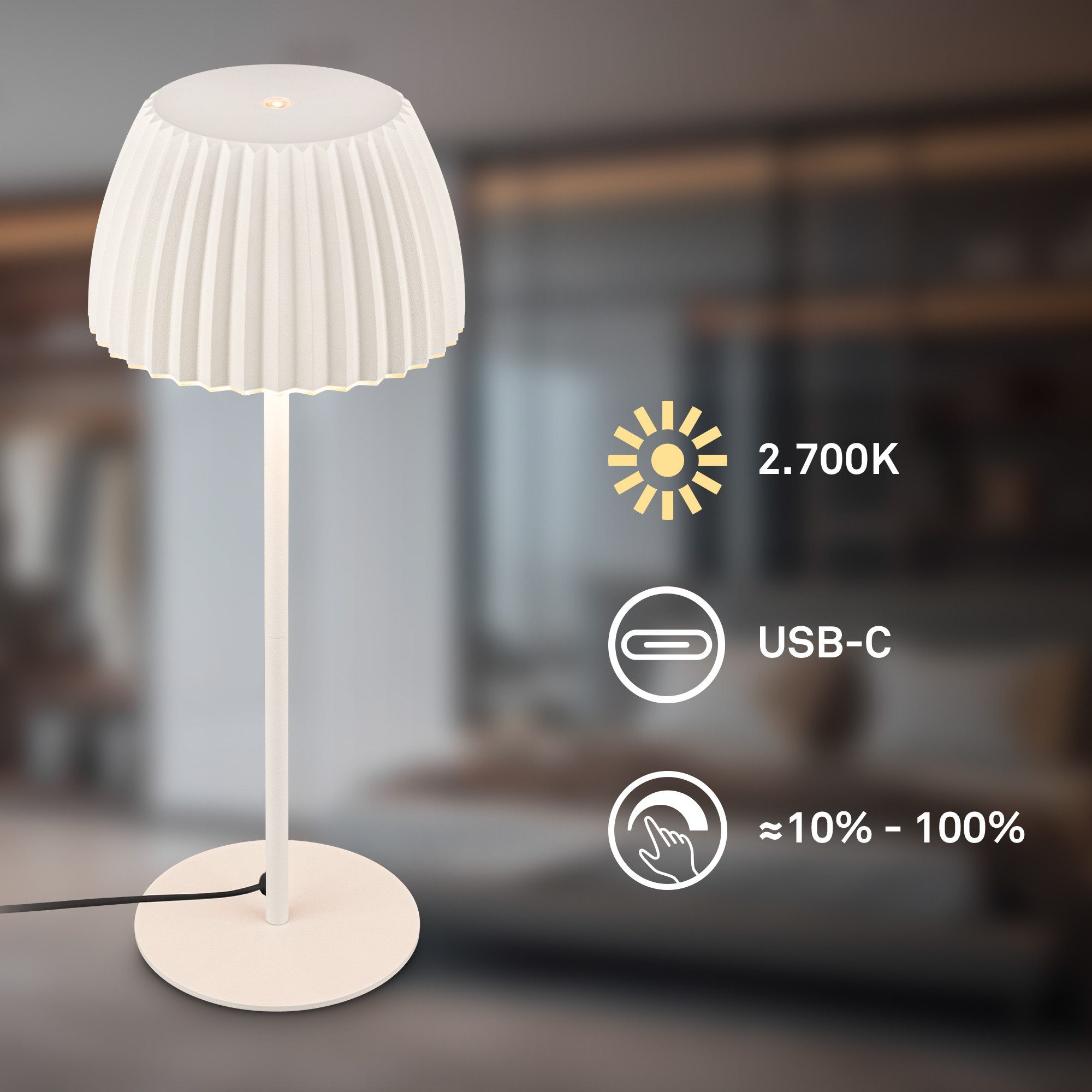 Briloner Leuchten LED Tischleuchte Tischlampe Kommodenleuchte Dimmbar Touchschalter, LED fest integriert, 14,3 x 36 cm 8W Schlafzimmer Wohnzimmer