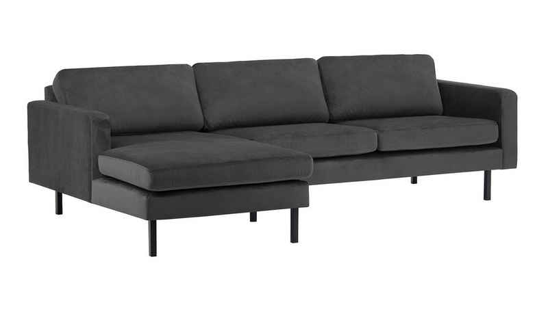 Home Collective Sofa Couch mit schwarzen Metallbeinen und modischem Veloursbezug, Ecksofa Corner Recamiere links, 255 cm Gesamtbreite, Dunkelgrau