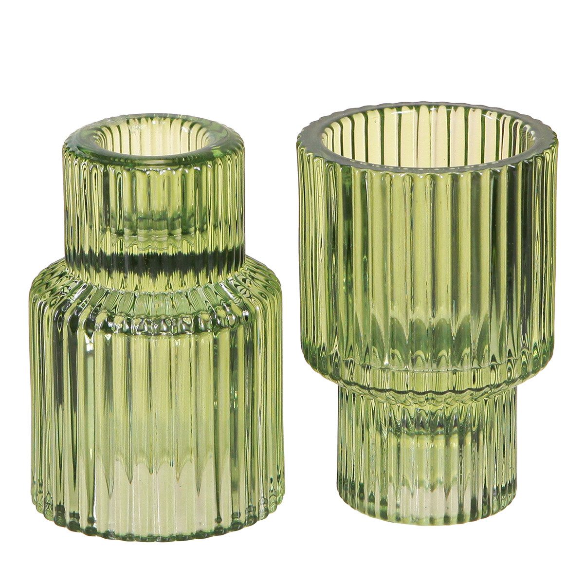 Viana Tischvase Stabkerzenhalter Glas Teelichthalter Grün H8cm 4er Set für, 4 Stück