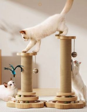 XDeer Tier-Intelligenzspielzeug Katzenspielzeug mit Roller 2-lagiger Drehteller Interaktives Katzen, Spielzeug mit Federn, 3-in-1 hängenden Katzen Bällen und Katzenkratzen