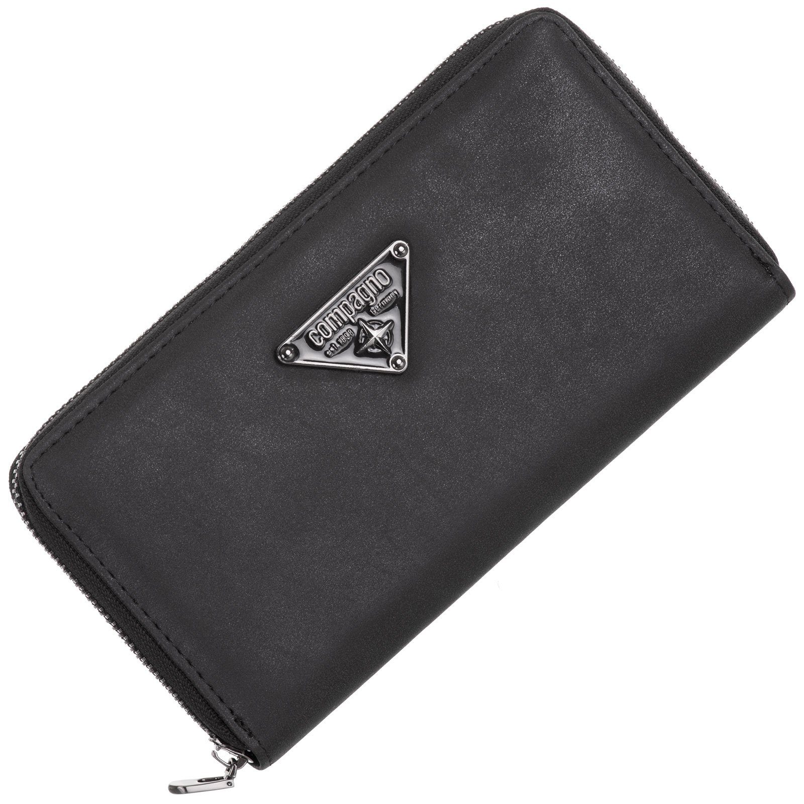 compagno Geldbörse, Damen Geldbörse faltbar unifarben in Schwarz Portemonna günstig online kaufen