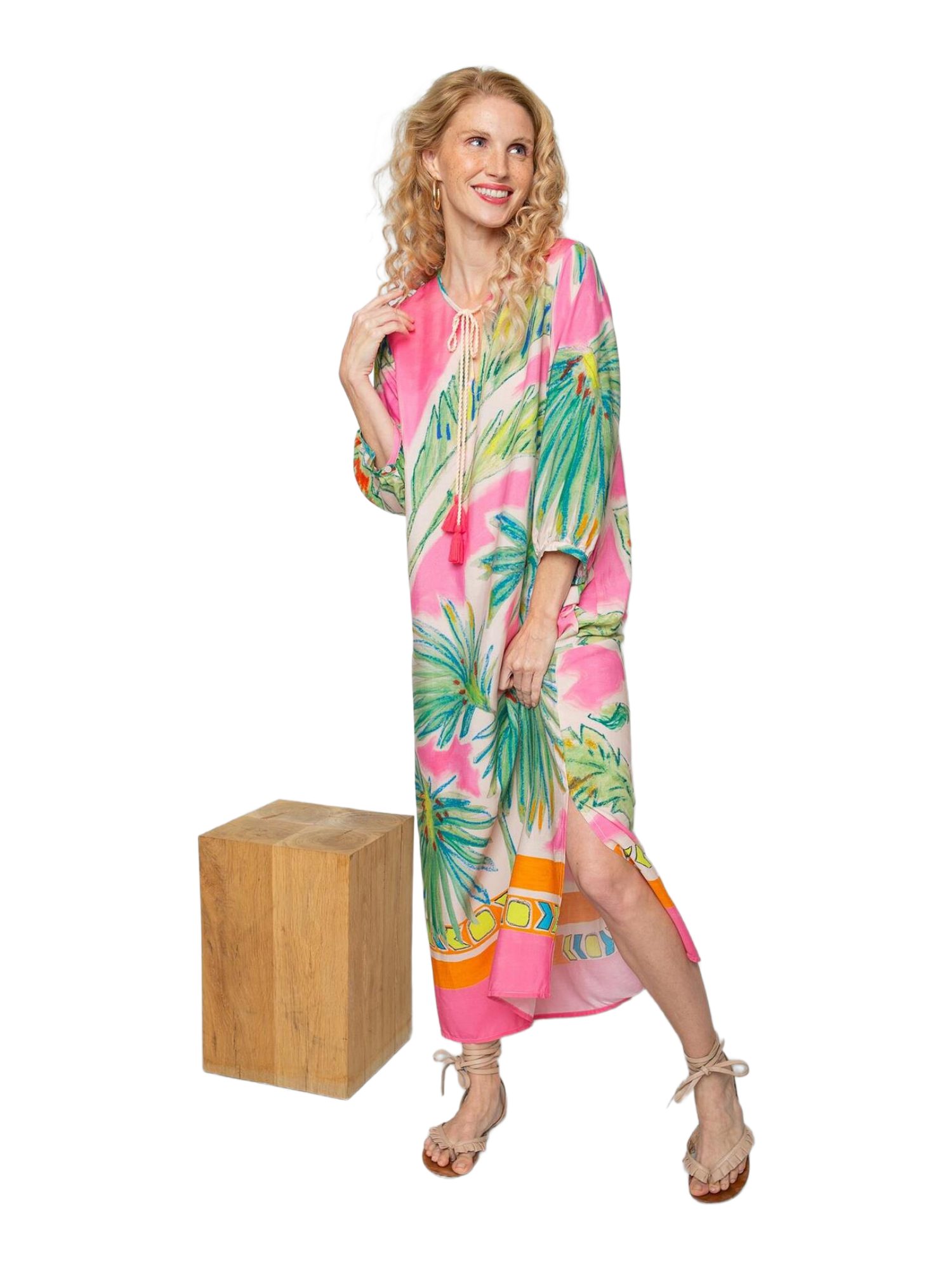 Emily Van Den Bergh Midikleid bunt,Casual,Viskose,Allover-Print,V-Ausschnitt,1/2 Arm,Casual Fit