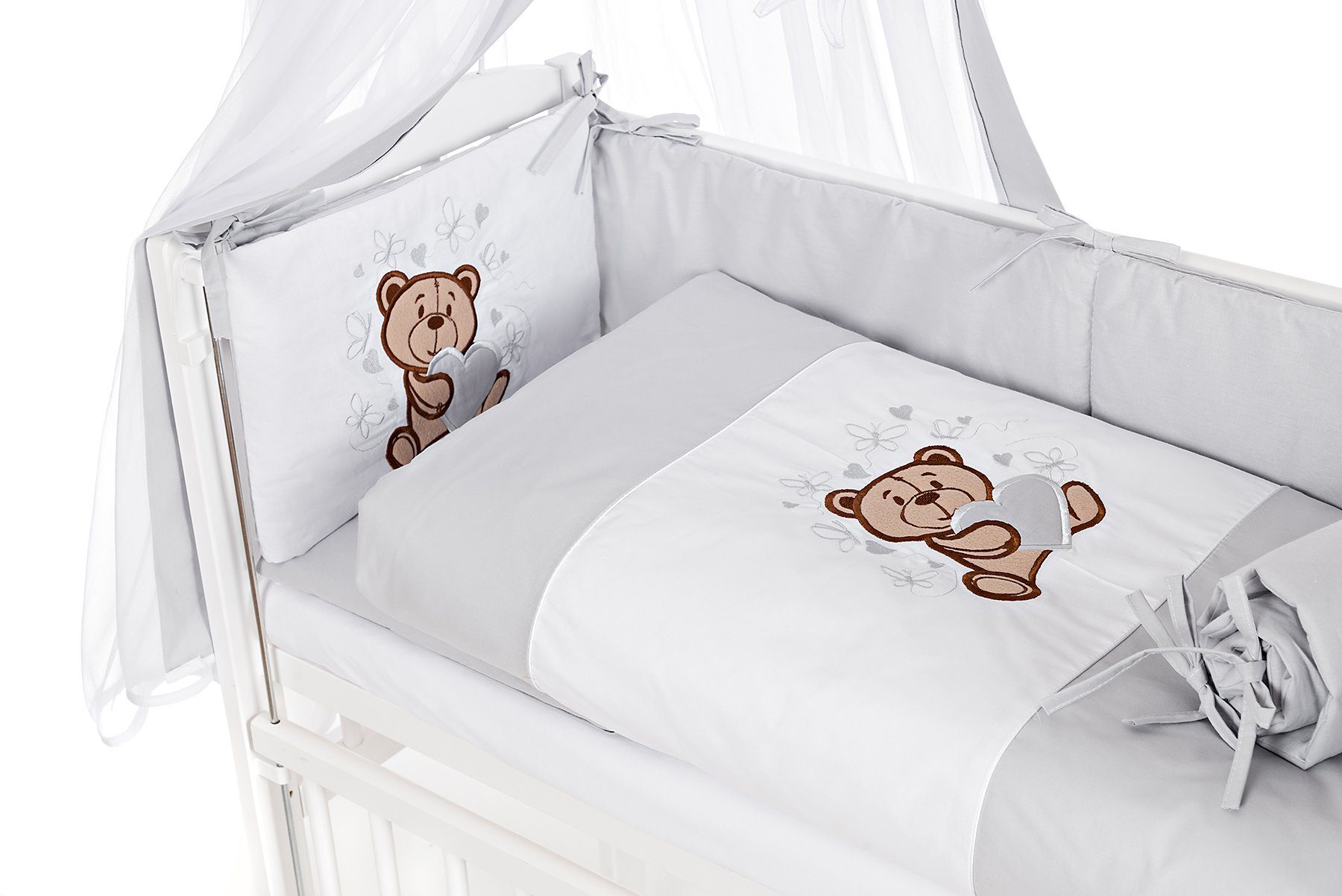 Babybettwäsche Baby Garnitur für Beistellbett Teddybär & Schmetterlinge in  5 Farben, Babyhafen, 100% Baumwolle