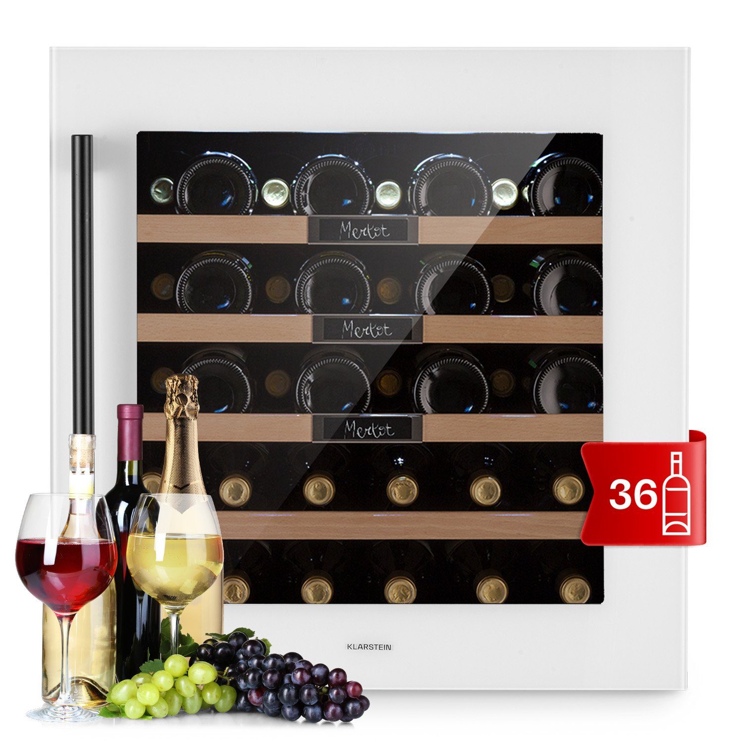 Klarstein Weinkühlschrank Vinsider 36 Built-In Uno, für 36 Standardflaschen á 0,75l,Wein Flaschenkühlschrank Weintemperierschrank Weinschrank Kühlschrank