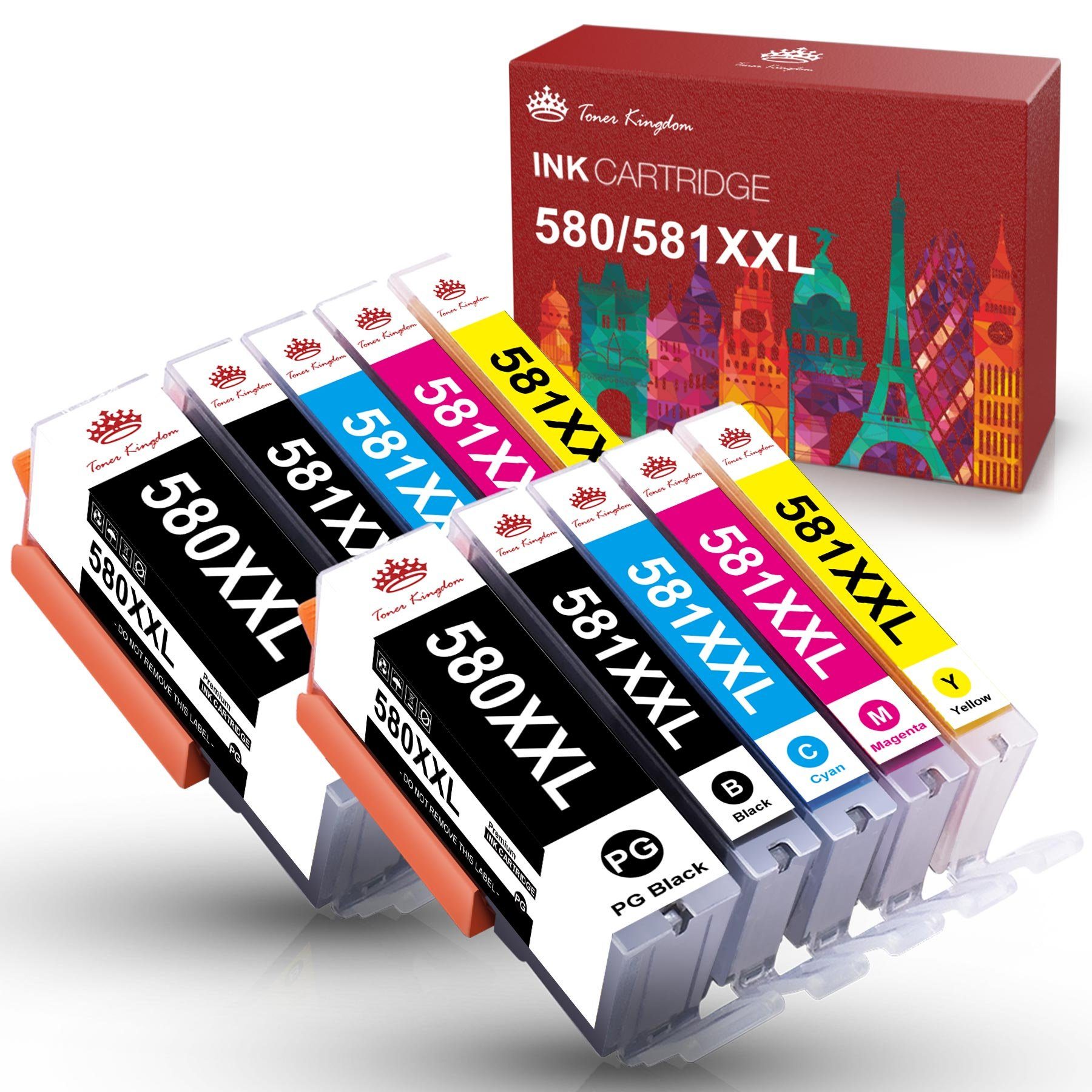 Toner Kingdom PGI-580 XXL CLI-581 Ersatz für CANON 580XL druckerpatrone Tintenpatrone (Multi-Pack für Canon Pixma TR7500 TR7550 TR8500 TR8550 TS705 TS6100 TS6150 TS6151 TS6200 TS6240 TS6241 TS6250 TS6251) 2PGBK2B2C2M2Y