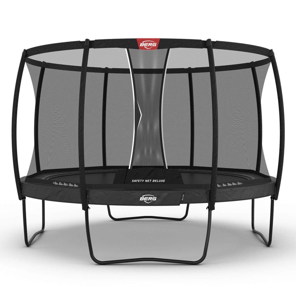 / + Deluxe BERG Trampolin Elite Safety Grey Net rund Berg Regular grau 380 Gartentrampolin