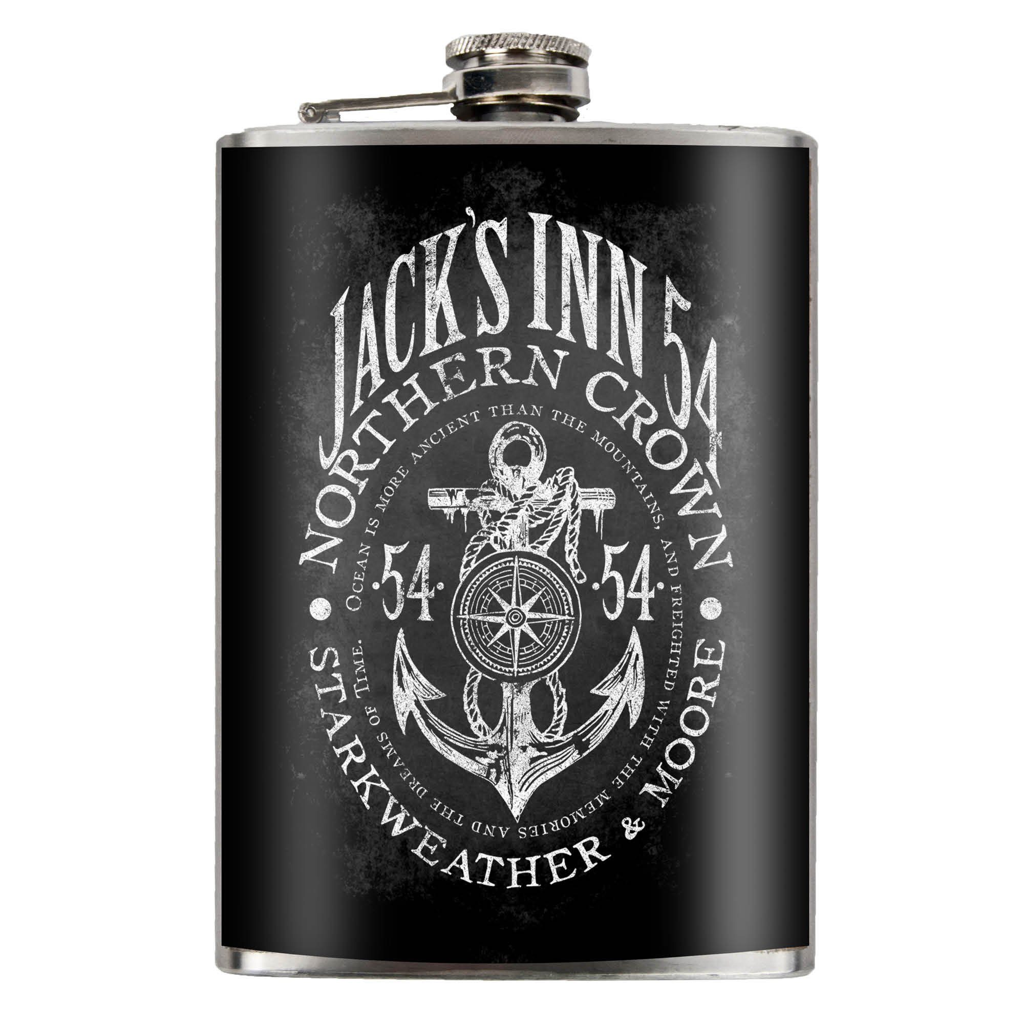 Fiaschetta In Acciaio Inox Jack's Inn 54 - Capacità 240 Ml Con Tappo A Vite E Stampa In Vinile 14,5x9,5 Cm