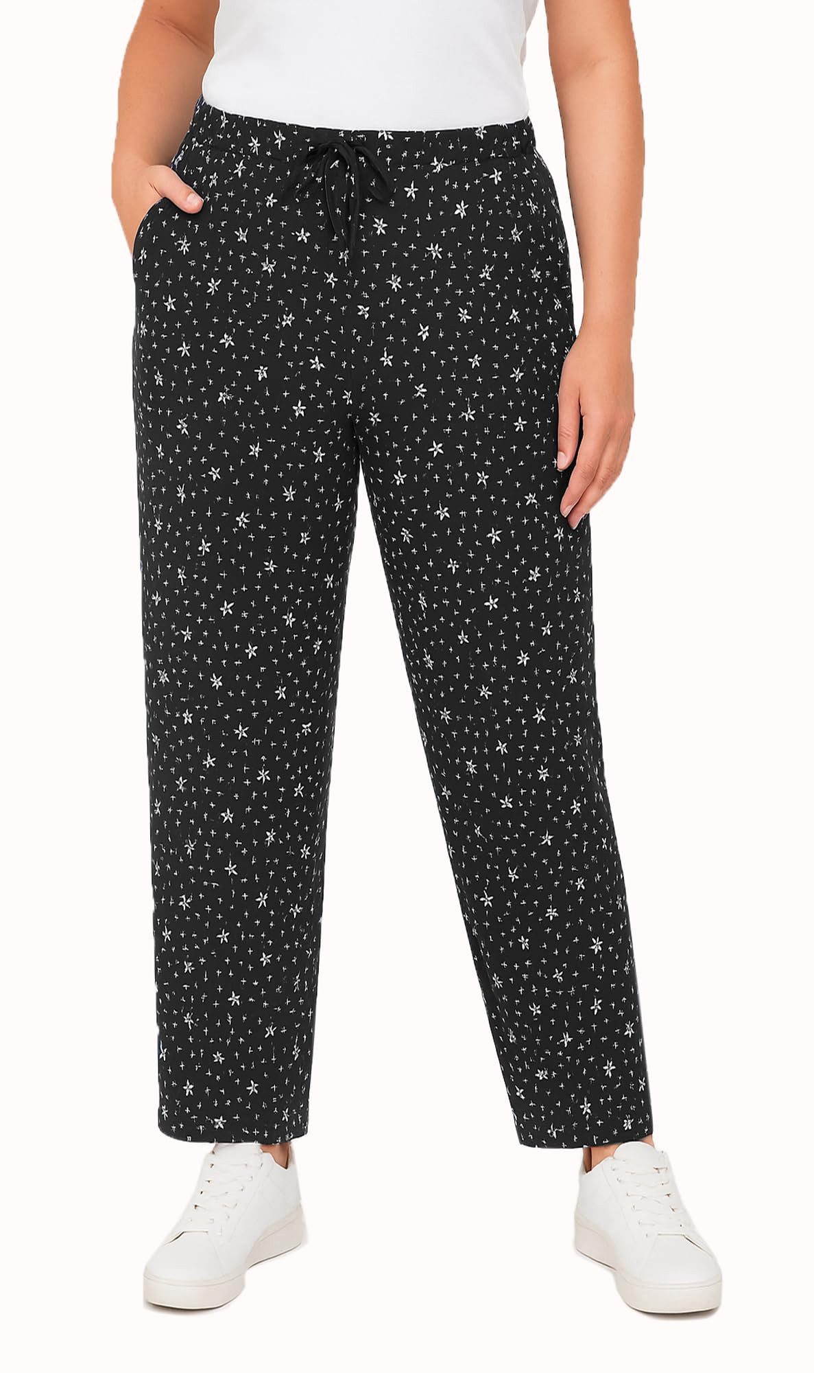 Kendindza Collection Strandhose Damen Sommerhose leicht lang Gemustert elastischer Bund Kordelzug Gummizug