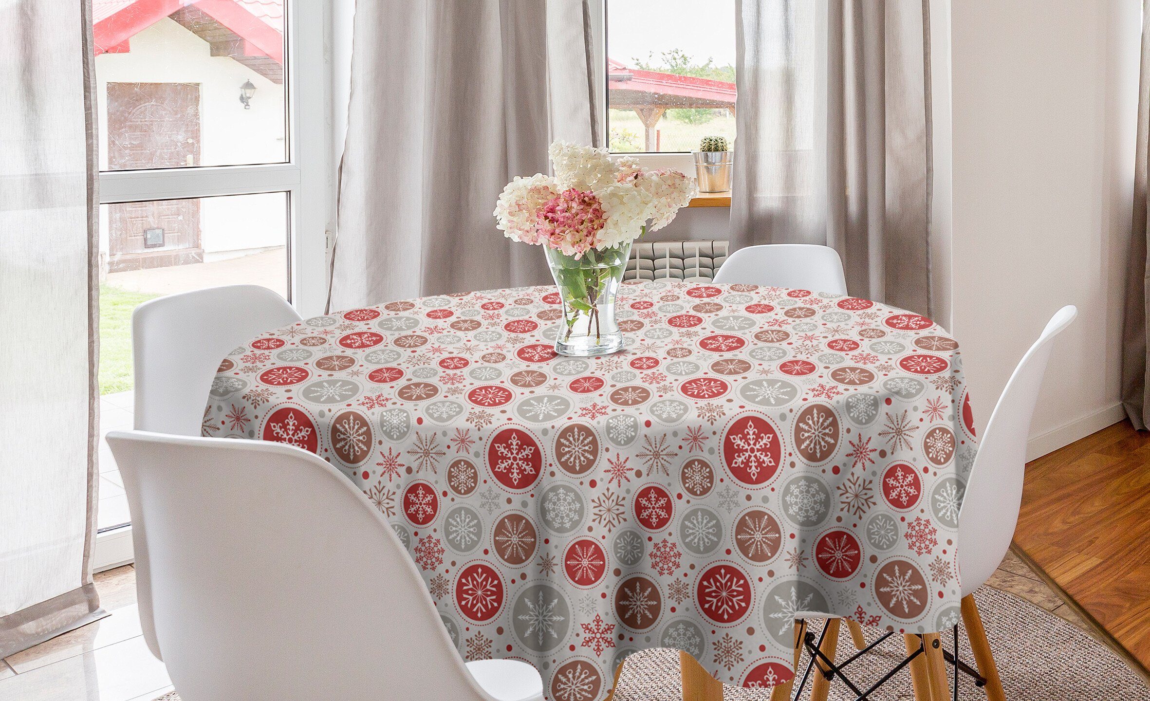 Abakuhaus Tischdecke Kreis Tischdecke Abdeckung für Esszimmer Küche Dekoration, Weihnachten Schneeflocken drucken