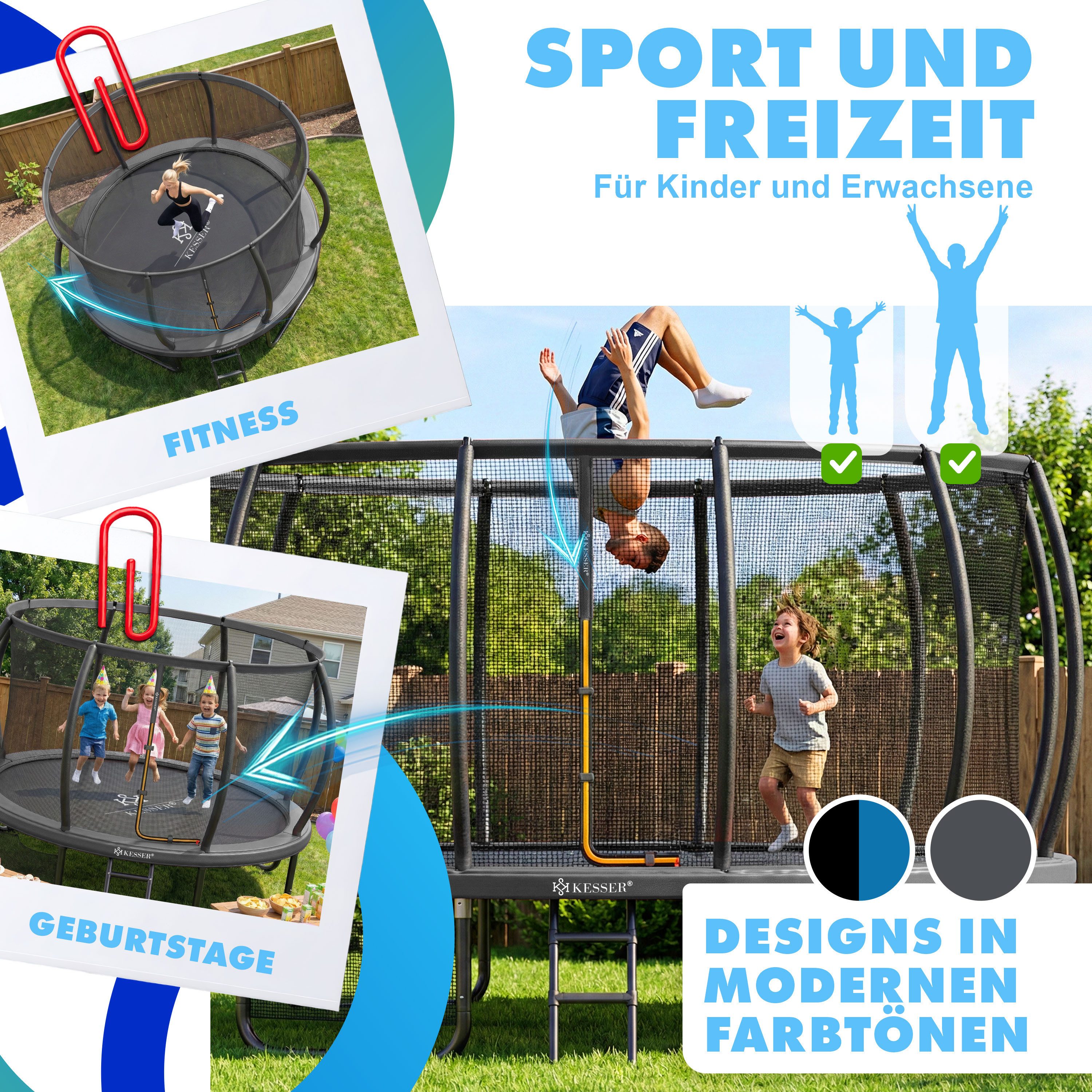 KESSER Gartentrampolin Trampolin Outdoor GS-geprüft Ø 244cm für Kinder bis 50kg, Ø 244 cm, inklusive Sicherheitsnetz, Tasche, Leiter, Randabdeckung & Netzstange – Bild 5 von 5