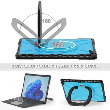 Wigento Tablet-Hülle Für Microsoft Surface Pro 8 aufstellbare Outdoor Hybrid Blau 360 Grad mit Trage Gurt Tablet Tasche Etuis Cover Case Schutz Robust Neu