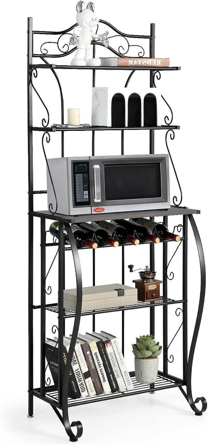 KOMFOTTEU Küchenregal Mikrowellenständer, aus Metall, mit Stauraum & Weinwürfel