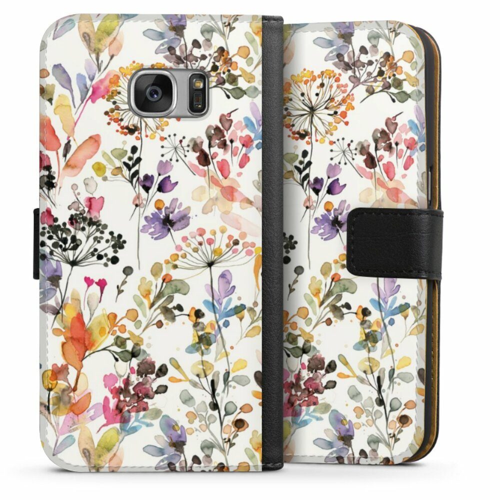 DeinDesign Handyhülle Blume Muster Pastell Wild Grasses, Samsung Galaxy S7 Hülle Flip Case Klapphülle Handytasche Leder