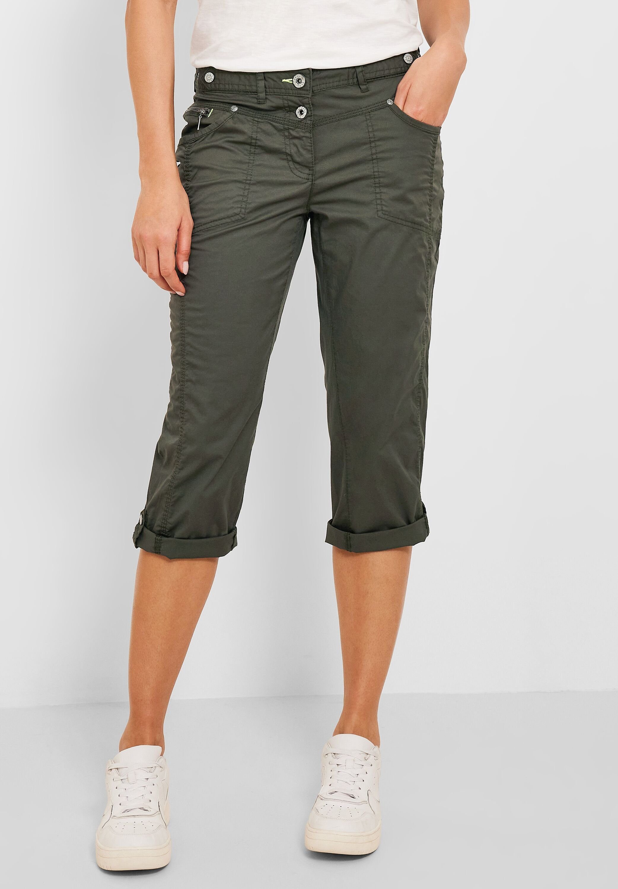 Cecil 3/4-Hose Cecil Casual Fit Hose in 3/4 in Utility Olive (1-tlg) Five  Pockets, Beinabschluss mit Turn-Up Funktion