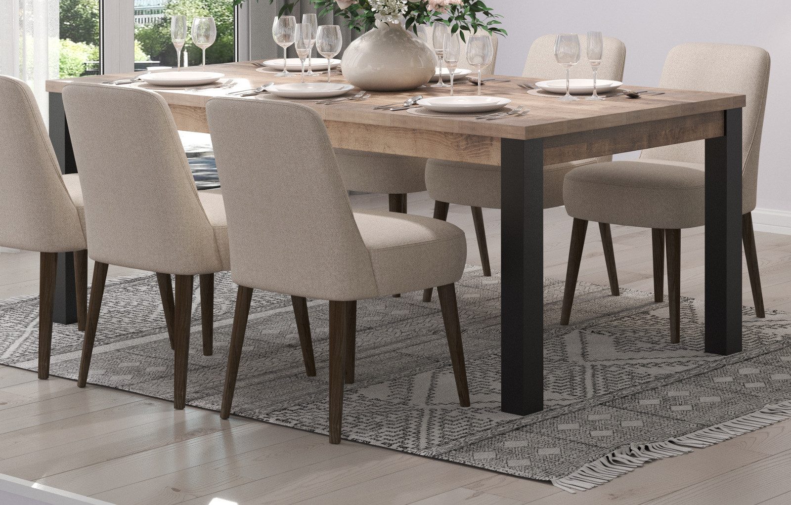 trendteam Esstisch Emile (Esstisch in Eiche Tabak und schwarz, 200 x 100 cm), bis zu 8 Personen
