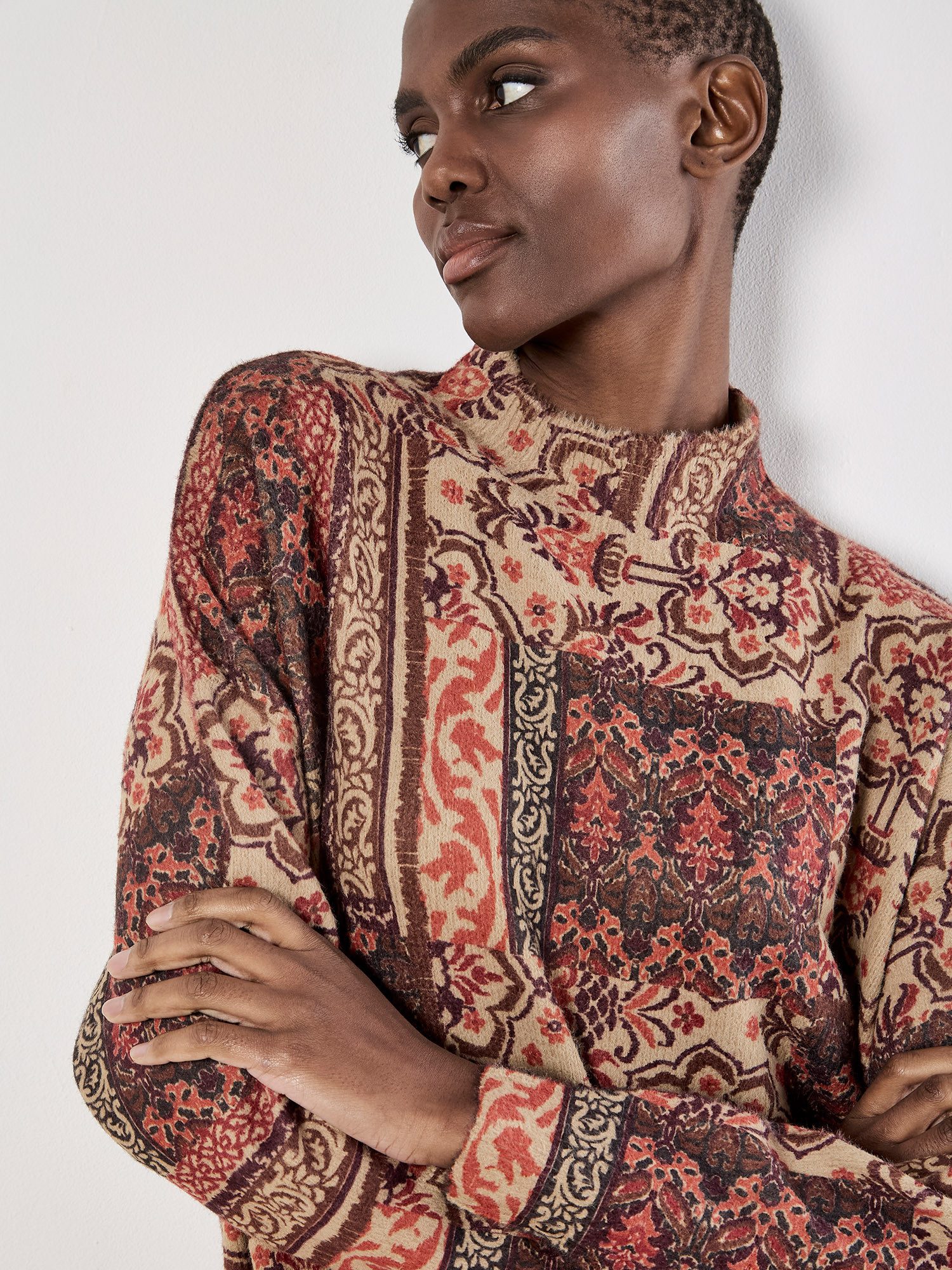 Apricot Druckkleid Cocoon-Kleid mit Ikat-Muster