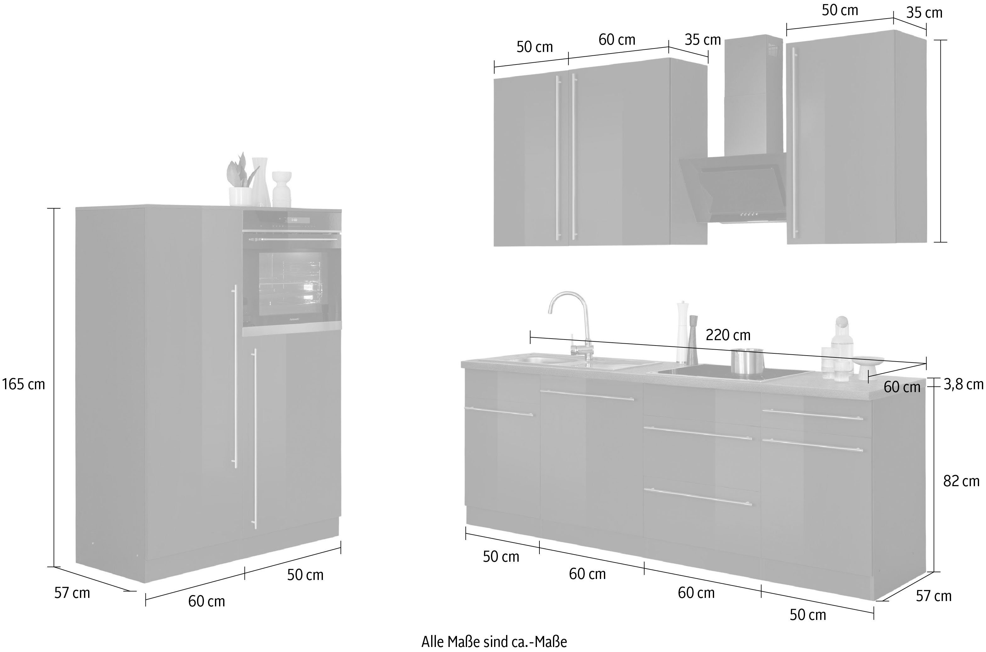 wiho Küchen Küche Chicago, Lieferzeit extra cm, Breite Glanz mit anthrazit Hanseatic-E-Geräten, 330 Anthrazit | kurze