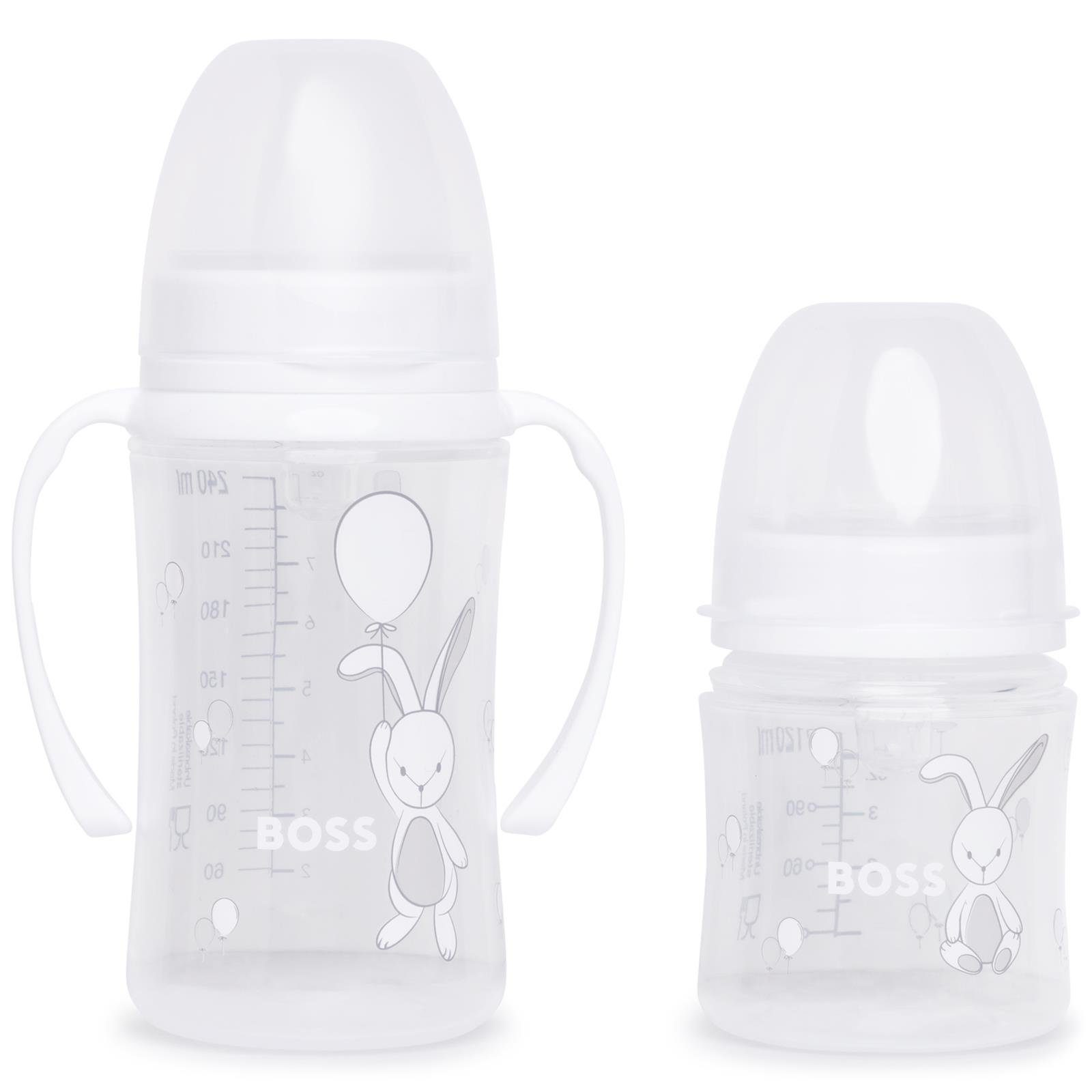 Babyflasche Boss Kidswear Baby Flaschen Set weiß mit Logo und Hasenillustration