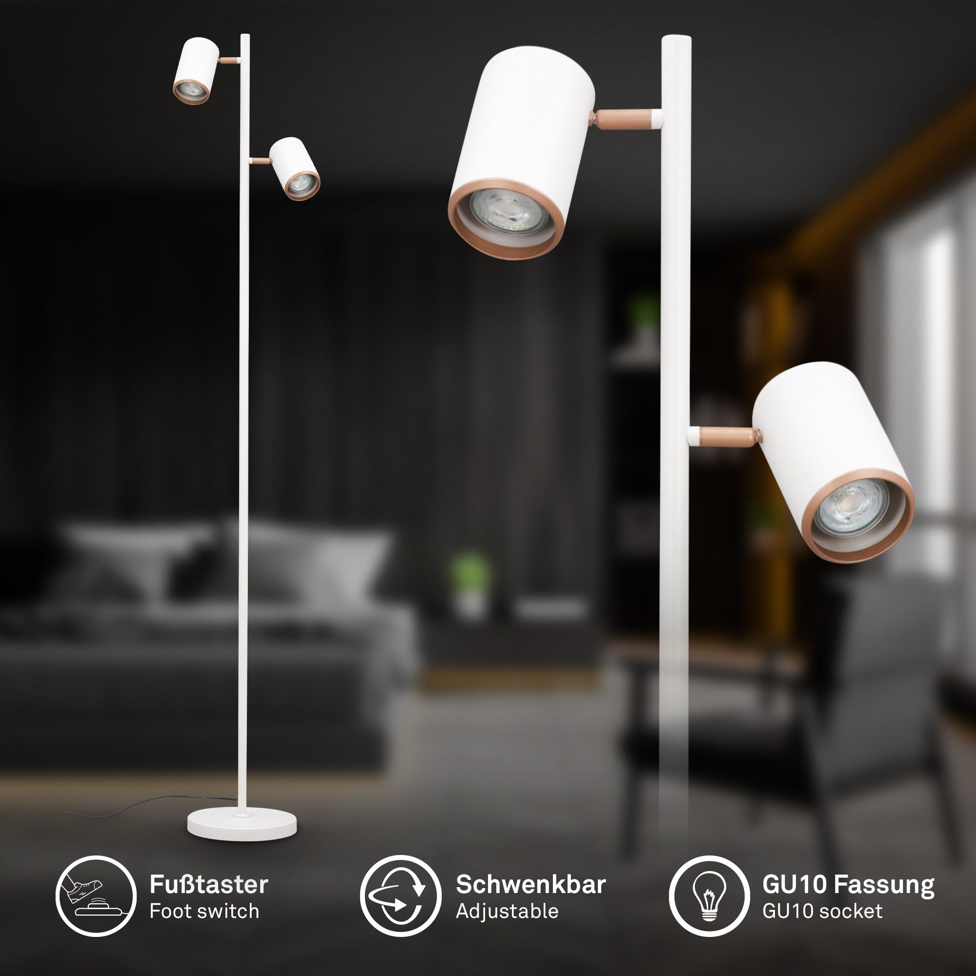 Briloner Leuchten Stehlampe TWIN, ohne Leuchtmittel