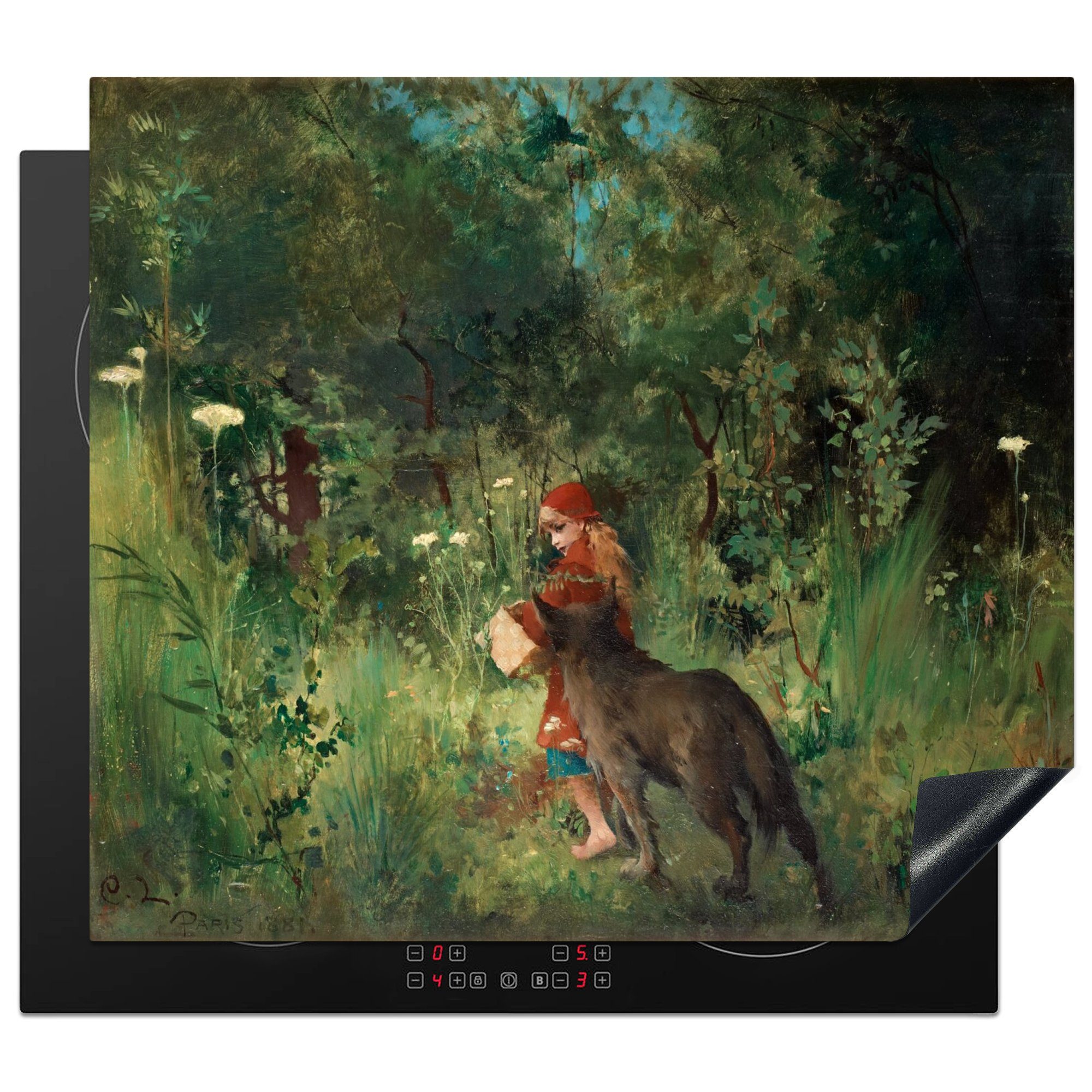 MuchoWow Herdblende-/Abdeckplatte Rotkäppchen - Carl Larsson, Vinyl, (1 tlg), 59x52 cm, Ceranfeldabdeckung für die küche, Induktionsmatte