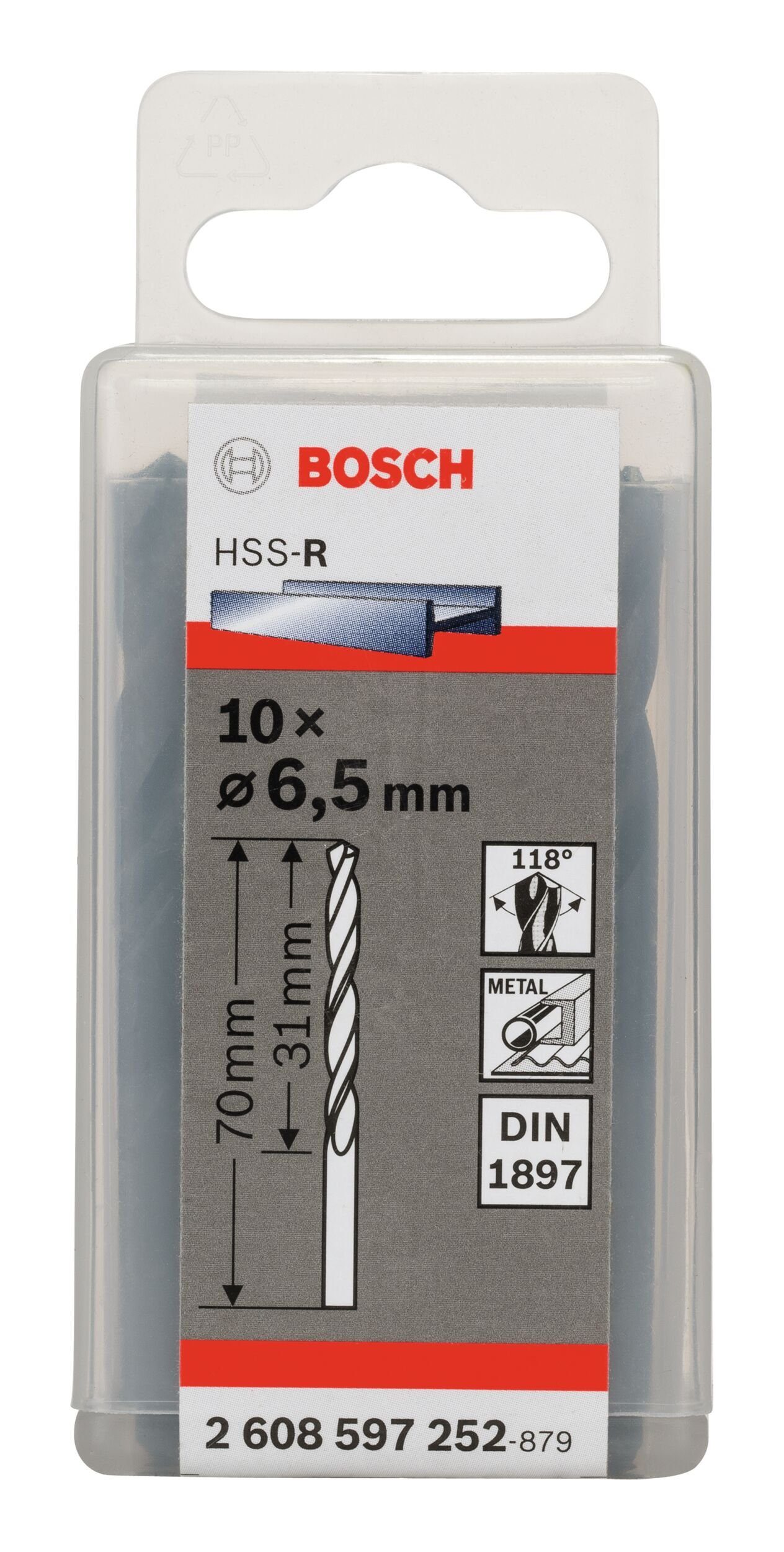 BOSCH Metallbohrer, (10 Stück), HSS-R mm 70 - Karosseriebohrer - 6,5 x 31 10er-Pack x 1897) (DIN