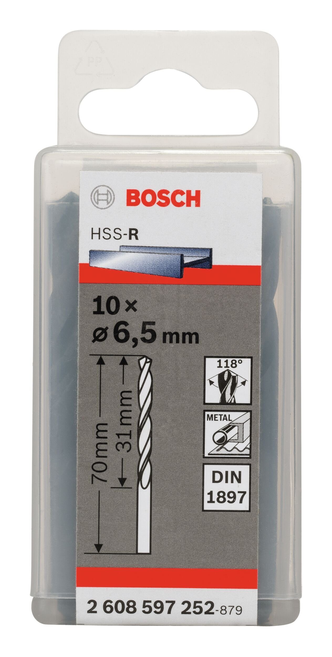Thumbnail - BOSCH Metallbohrer, (10 Stück), HSS-R (DIN 1897) Karosseriebohrer - 6,5 x 31 x 70 mm - 10er-Pack