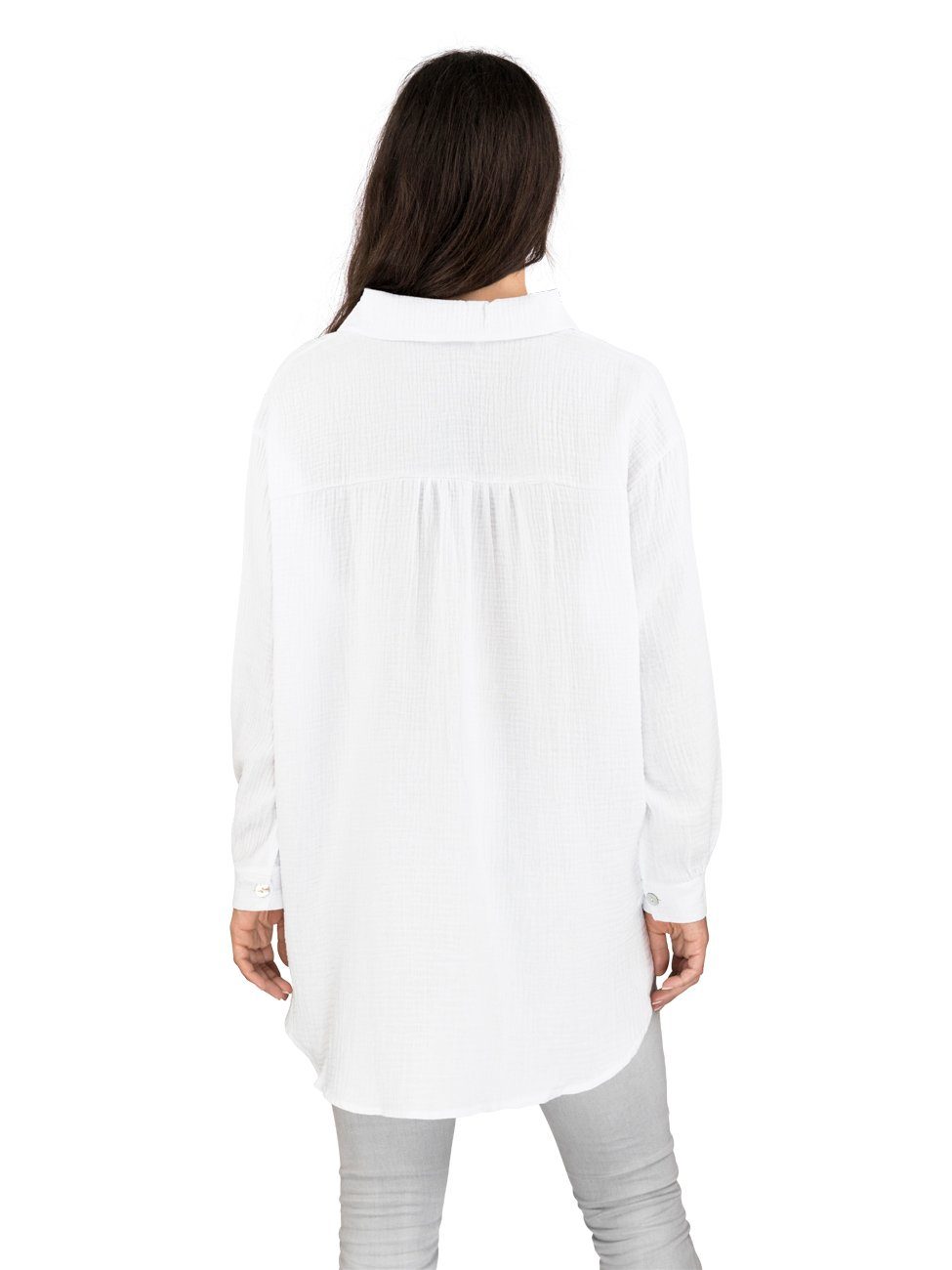 DENIMFY Hemdbluse Damen 100% White (6200) Musselin Oversize Bluse Baumwolle Basic Fit aus Hemd DFMathilda