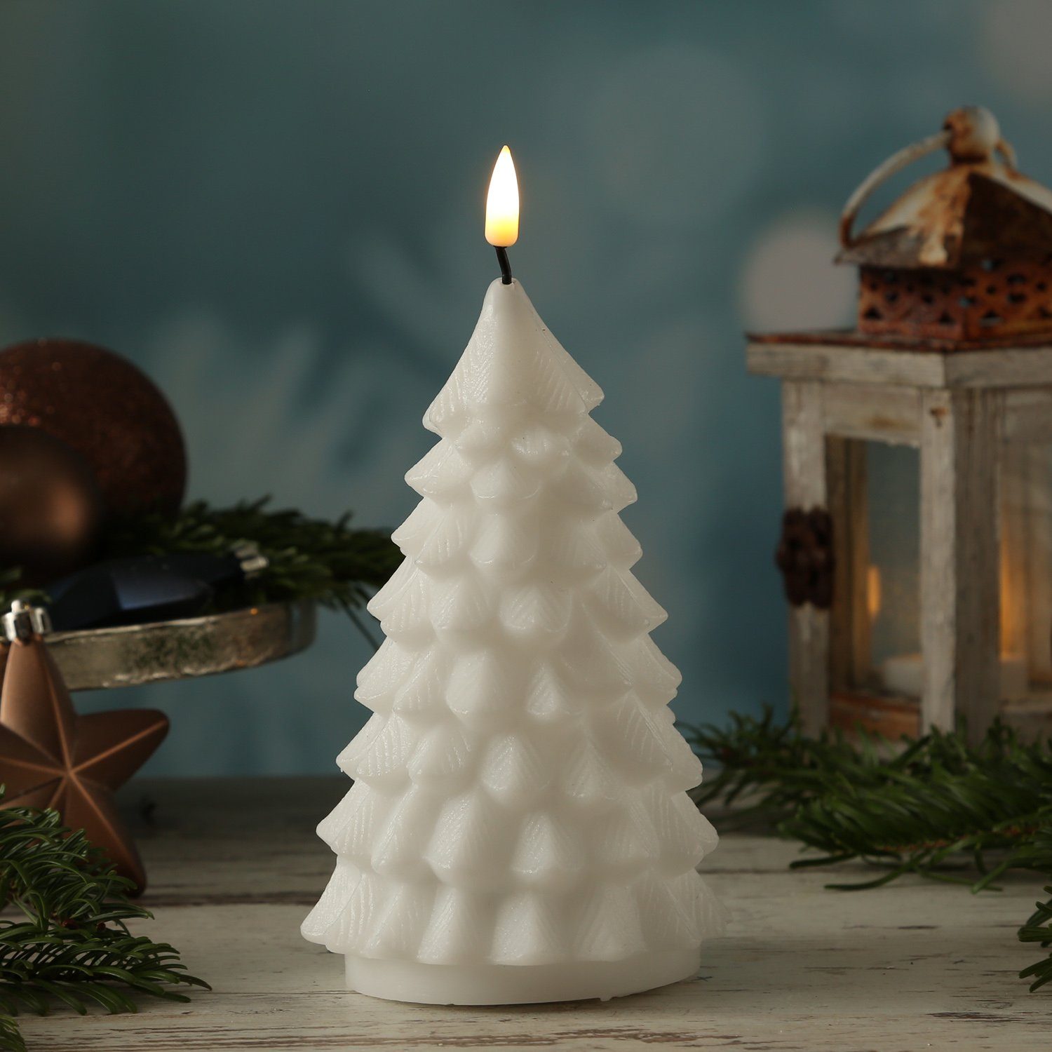 Deluxe Homeart LEDKerze LED Kerze Tannenbaum Weihnachtsbaum Deluxe Echtwachs flackernd H 16cm
