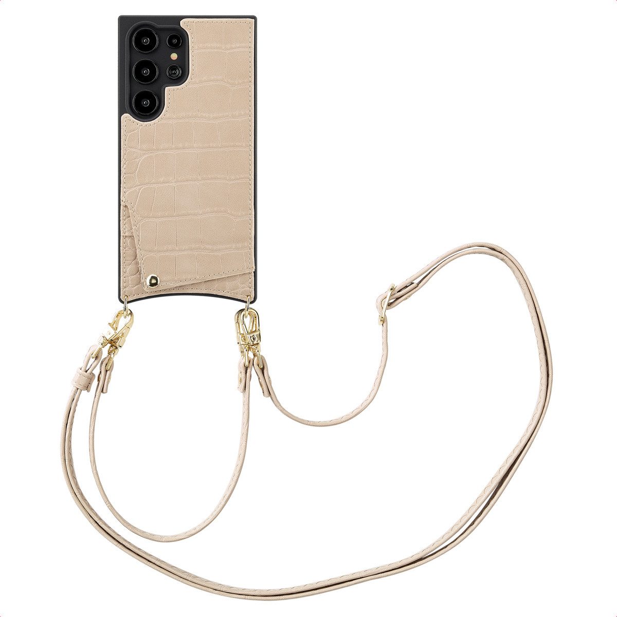Selencia Case zum Umhängen Selencia Nova Croco HandyHülle mit Kordel und Kartenhalter Samsung Gal