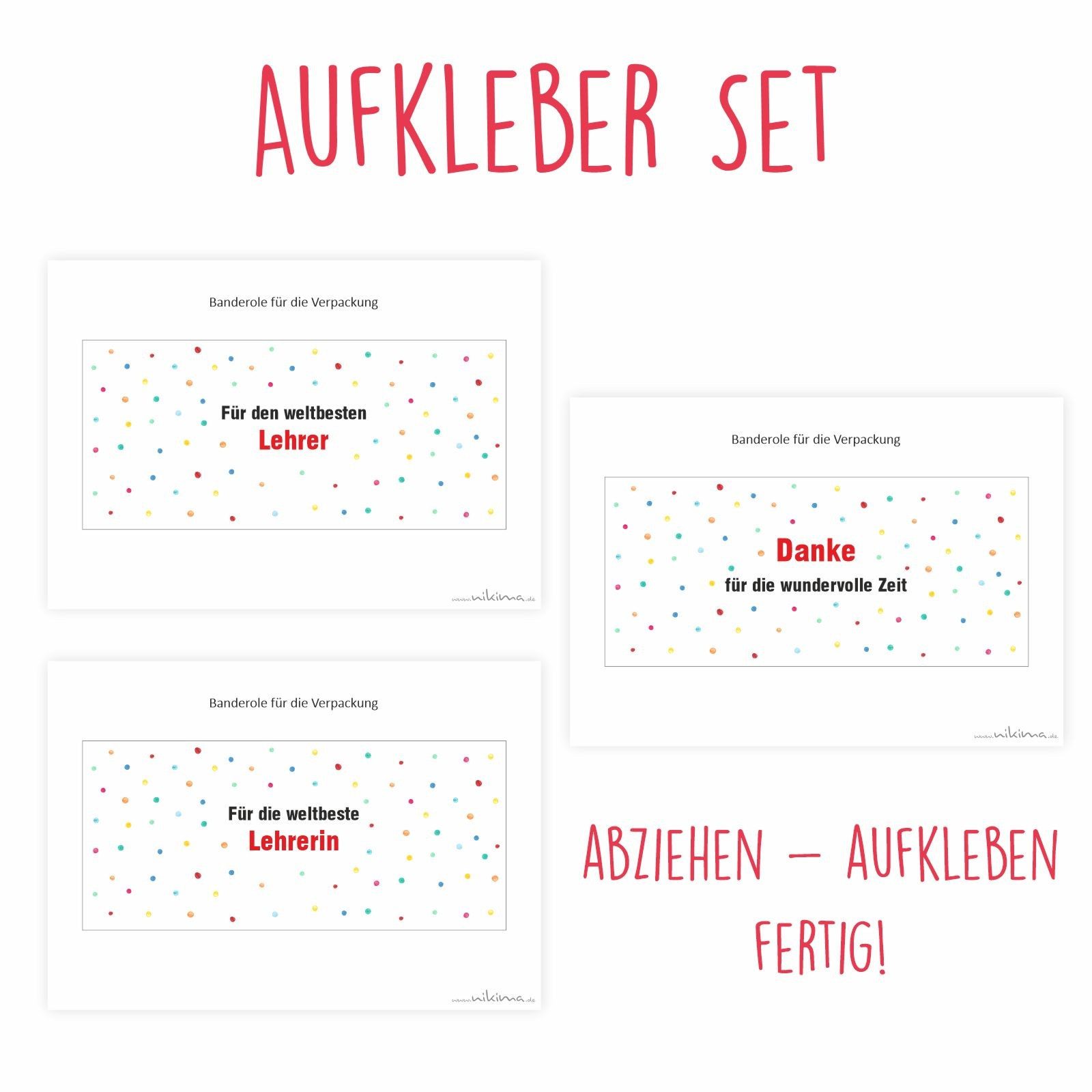 nikima Packpapier AUFKLEBER SET - Duplo Danke Abschiedsgeschenk Lehrer Lehrerin